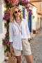 Women's Alaçatı White Side Buttoned Skirt with Tassels and Double Pockets Oxford Cotton Woven Shirt - 2
