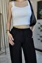 Women's Wide-Leg Linen-Look Trousers with Pockets - 2
