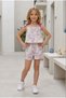 Girl's Printed Shoulder Bow Pocket Shorts Set