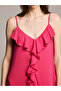 Fuchsia V-Neck Ruffled Evening Dress with Rope Straps - 5