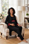 Black Maternity Pajama Dressing Gown Set - with Openable Buttons, Burgundy Lace Detail - 2