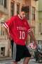 Unisex Oversize Premium Moon Star Knitwear Jersey T-Shirt Red - 4