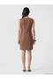 Özmarka New Season Brown Crew Neck Mini Jean Dress - 4