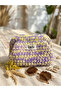 Byds Hand Knitted Velvet Textured Mini Clutch Bag - Lilac & Yellow - 2