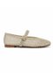 Elara Cream Mesh Knitted Textured Hidden Elastic Gold Buckle Detailed Mary Jane Flat Sole Summer Comfortable Women's Ballerinas - 2