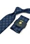 Petrol Blue Motif Patterned Classic Tie with Handkerchief Kk13764 - 2
