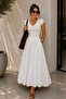 Long Skirt with Self-Drawn Stripes and Pockets - Loose Fit Elastic Waist Skirt White My3535