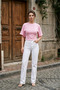 Women's Short Sleeve Blouse with Draped Waist Detail - 3