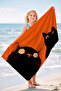 Orange Beach Towel with Cat Figure - Modern Black Marine Pool Sea Quick-Dry Microfiber Towel - 7