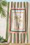 Palm Tree Motif Striped Soft Beach Towel - Tropical Bohemian Green Pink Quick-Dry Towel - 7