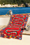 Floral Bohemian Beach Towel with Snake Figure - Red Ethnic Modern Quick-Dry Microfiber Towel Cover