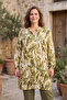 Women's Plus Size Judge Collar Patterned Long Sleeve Mother Woven Tunic Shirt Blouse