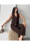 Women's Floral Button Detailed Classic Vest Trouser Suit Brown