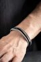 Chrome Plated Gray Rope Detailed 3 Row Men's Leather Bracelet - 5
