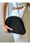 Black Hand-Knitted Look Chain Strap Women's Shoulder Bag
