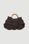 Floral Detailed Straw Bag with Wooden Accessories - Brown