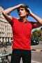Men's Summer Cotton Red Polo Collar T-Shirt - 2