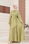 Mira Hijab Dress with Gathered Skirt Detail - Green - 4
