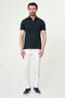 Plain Slim Fit Polo Collar Metal Buttoned 100% Cotton Short Sleeve Men's T-Shirt Navy Blue - 36880.26Y - 3