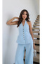 Women's Backless Linen Button Detailed Halter Neck Suit - 4