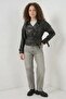 Women's Classic Collar Belted Double Button Black Jacket - 5