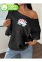 Women's Breather Lotus Printed Boat Neck Off Shoulder 100% Cotton T-Shirt
