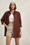 Women's Oversize Cut Basic Cotton White and Brown Shirt - 2