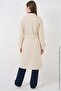 Women's Double-Breasted Collar Belted Cream Trench Coat - 5