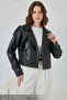 Women's Wide Collar Oversize Black Jacket - 5
