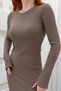 Women's Mink Bodycon Crew Neck Midi Dress Jf22-90 - 3