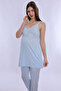 Maternity and Postpartum Pajama Set with Rope Straps and Breastfeeding Feature Effortt - Blue - 3
