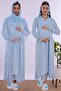 Effortt Maternity and Postpartum Nightgown Set with Hijab and Breastfeeding Features - Blue
