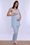 Maternity and Postpartum Pajama Set with Rope Straps and Breastfeeding Feature Effortt - Blue - 4