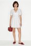 Women's White V-Neck Tie Detailed Backless Balloon Sleeve Lined Mini Dress 4232 60286347 - 2