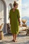 Pine Green Shirt Collar Buttoned 3/4 Sleeve Hidden Pocket Casual Oversize Woven Dress 115 70 - 3