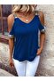 Women's Off-The-Shoulder V-Neck Strappy Viscose Blouse - 4