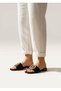 Satin Women's Slippers with Square Heel and Stone Buckle Detail - 3