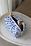 Blue Floral Pattern Quilted Makeup Bag Travel Organizer Zippered Cosmetic Bag