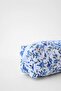 Blue Floral Pattern Quilted Makeup Bag Travel Organizer Zippered Cosmetic Bag - 5