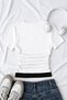 Chapter White U-Neck Ribbed Stretchy Embroidered Piece Detailed Premium Drawstring Short Sleeve Blouse - 2