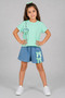 Girl's Double Set with Stoned Bow - 26Y 0881