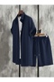 Men's Navy Blue Short Sleeve Shirt and Shorts Wrinkled Crinkle Set - 3