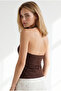 Women's Bitter Brown Halter Neck Accessory Detailed Sandy Blouse Blz-19003395 - 5