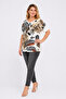 Women's Plus Size Bone, Crew Neck, Organic Cotton, Printed Blouse 65N39555 - 3