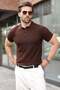 Brown Snap Closure Polo Collar Knitwear Men's T-Shirt E7493 - 6