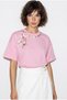 Women's Pink Scarf and Pearl Detailed Crew Neck Oversize Basic T-Shirt 360096 60286358 - 3