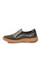 Black Patterned Genuine Leather Orthopedic Women's Casual Shoes 420 Laceless Z - 5