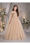 Girl's Tan One-Shoulder Bow Detailed Puffy Tulle Princess Dress