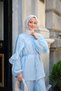Women's Drawstring Detail Waist Tie Tulle Set Baby Blue - 4