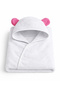 Children's Hooded Microfiber Poncho Towel (1-3 Years) 400 Gsm Eared Bath Towel White Pink - 3